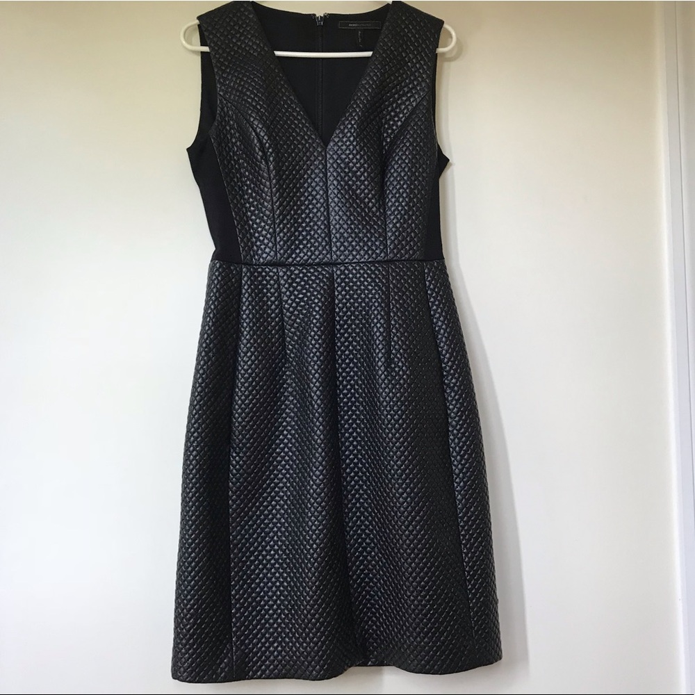 BCBG Black faux leather quilted dress
